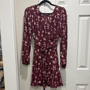 Francesca's Collections Burgundy Floral Long Sleeve Dress